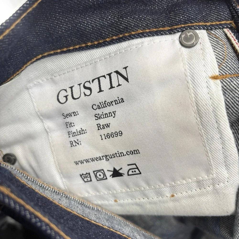 Gustin Selvedge Denim Jeans Raw Selvedge Skinny Fit Button Fly USA Men 30x30